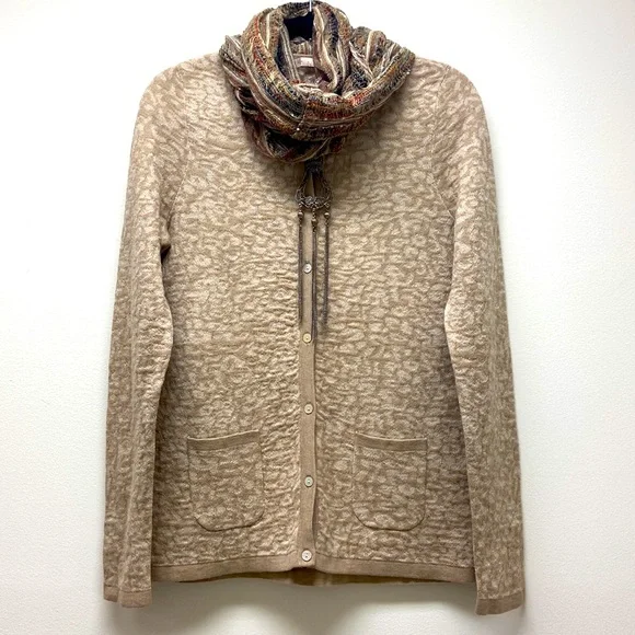 NWOT Anthropologie BELFORDShimmer‎ Cardigan Sweater Leopard Print Brow…